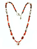 ROCKS BEADS+PEARLS Necklace with Silver Tubes and Balls and GREEK OCTAGON CROSS