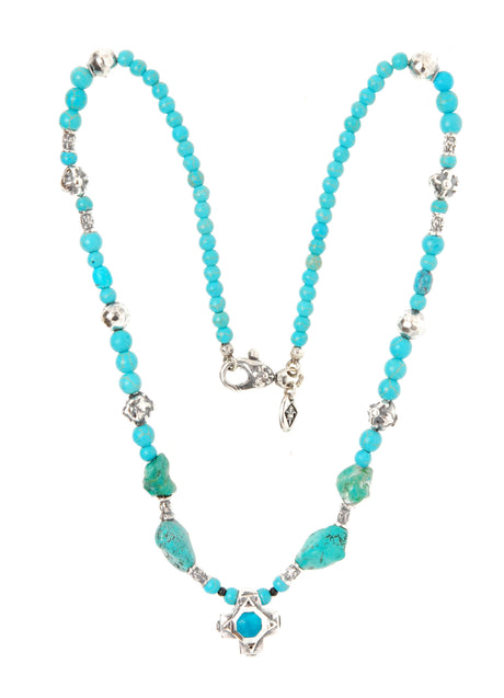 ROCKS and BEADS Halskette mit silbernen Röhren und Kugeln und GRIECHISCHEM ACHTECK-KREUZ