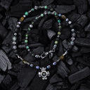 ROCKS BEADS+PEARLS Necklace with Silver Tubes and Balls and GREEK OCTAGON CROSS