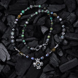 ROCKS and BEADS Necklace with Silver Tubes and Balls and GREEK OCTAGON CROSS