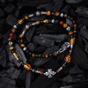 ROCKS and BEADS Necklace w. Silver Tubes and Balls and GREEK LILY CROSS