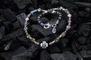 ROCKS and BEADS Necklace w. Silver Tubes and Balls and GREEK LILY CROSS