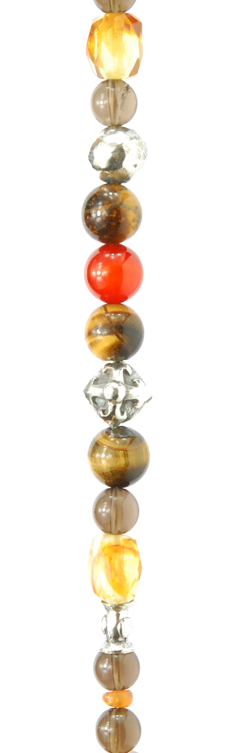 ROCKS and BEADS Necklace w. Silver Tubes and Balls and GREEK LILY CROSS