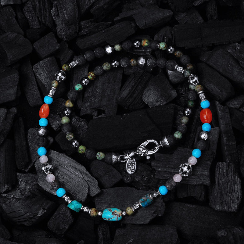 ROCKS and BEADS Necklace with Silver Tubes and Balls