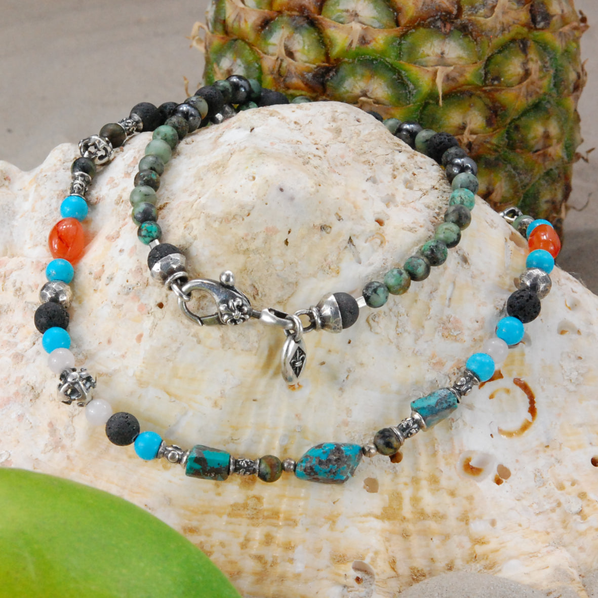 ROCKS and BEADS Halskette mit silbernen Röhren und Kugeln