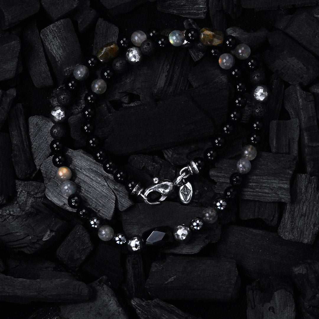 ROCKS and BEADS Necklace with Silver Tubes and Balls