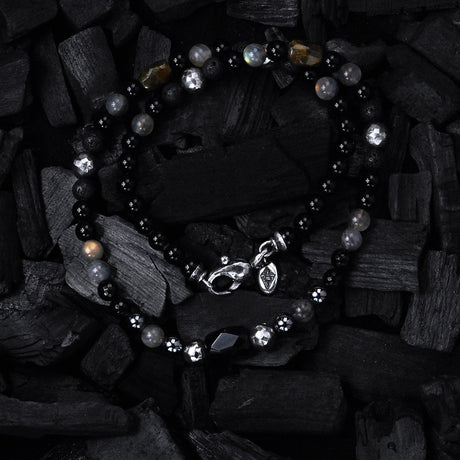ROCKS and BEADS Necklace with Silver Tubes and Balls