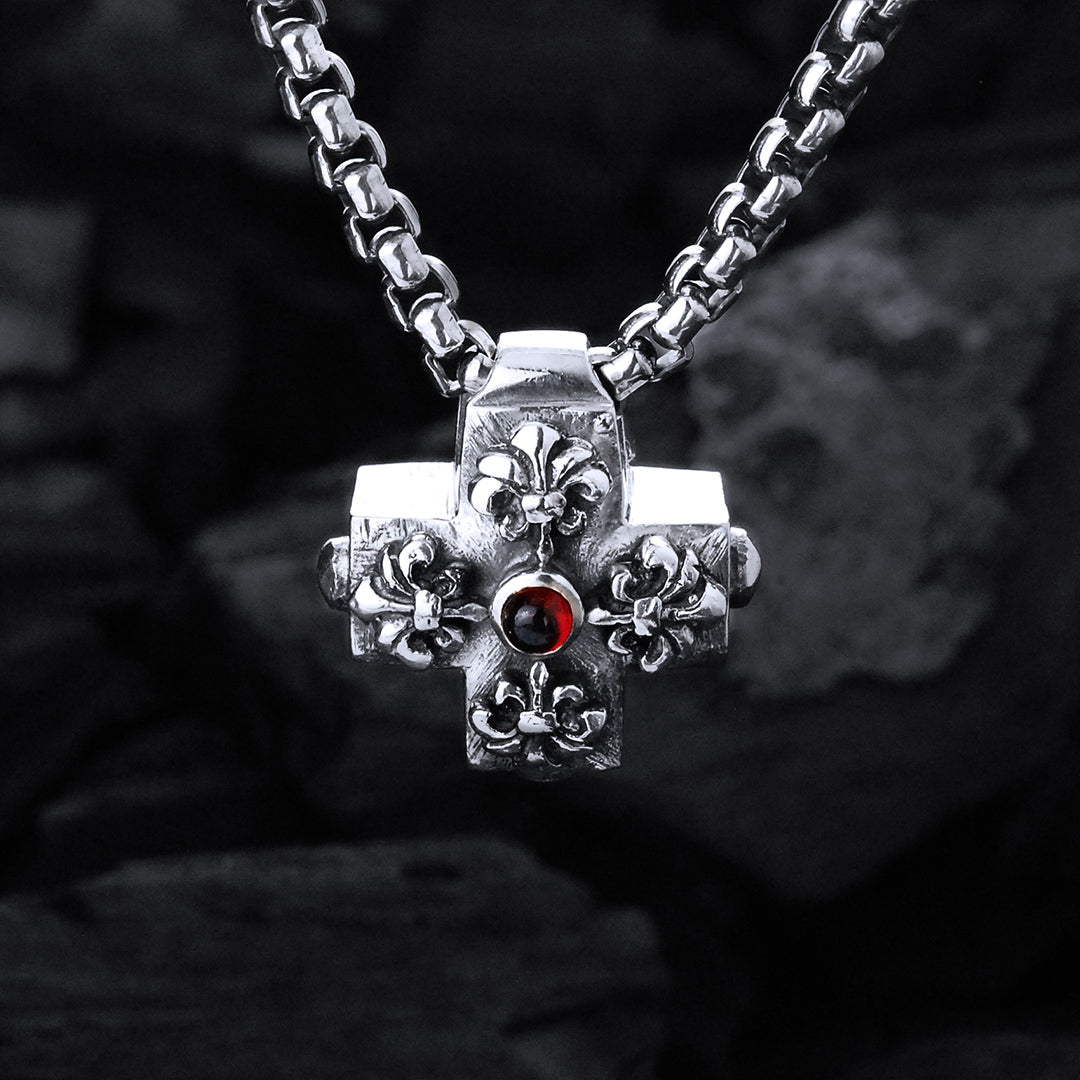 Silver Pendant Greek Cross Body with Hole and LILIES 20