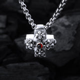 Silver Pendant Greek Cross Body with Hole and LILIES 20