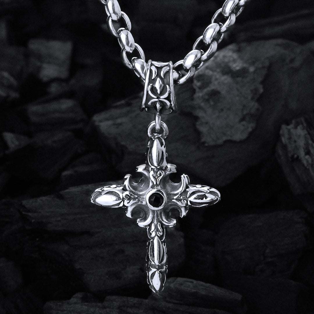 Silver Pendant CRESCENT CROSS in GARDEN AT NIGHT