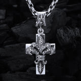 Silver Pendant LILY ON CROSS M Pave Diamond Black