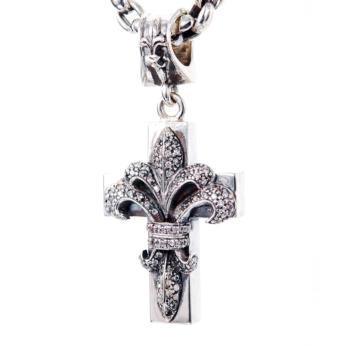 Silver Pendant LILY ON CROSS M Pave Diamond Black