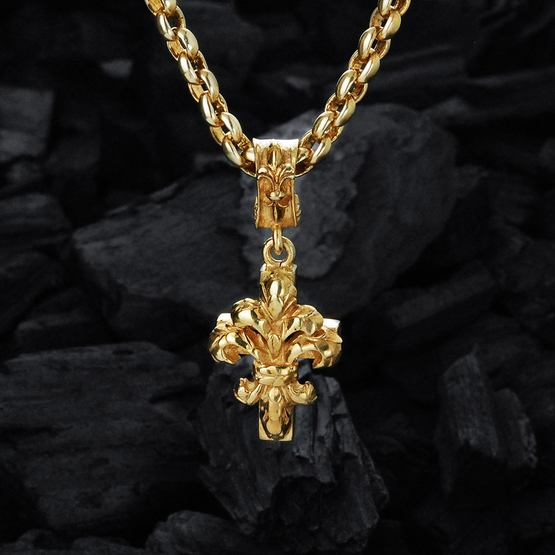 Silver Pendant LILY ON CROSS S  with Dragon Scales Gold