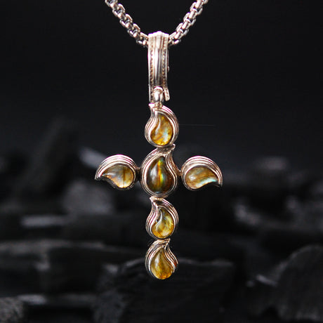 Silver Pendant Cross with PAISLEY Stones