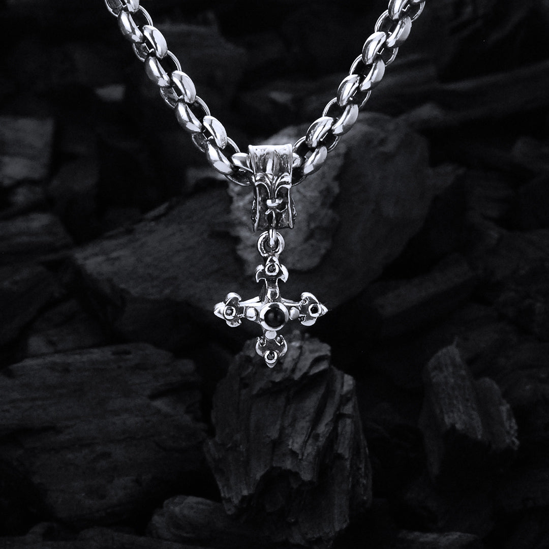 Silver Pendant BLADES CROSS Body with Stones 18