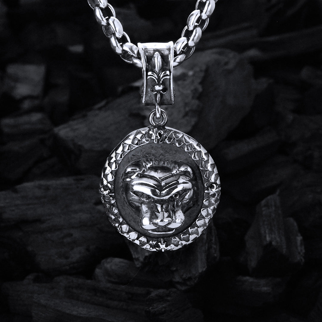 Silver Pendant LION HEAD Coin L