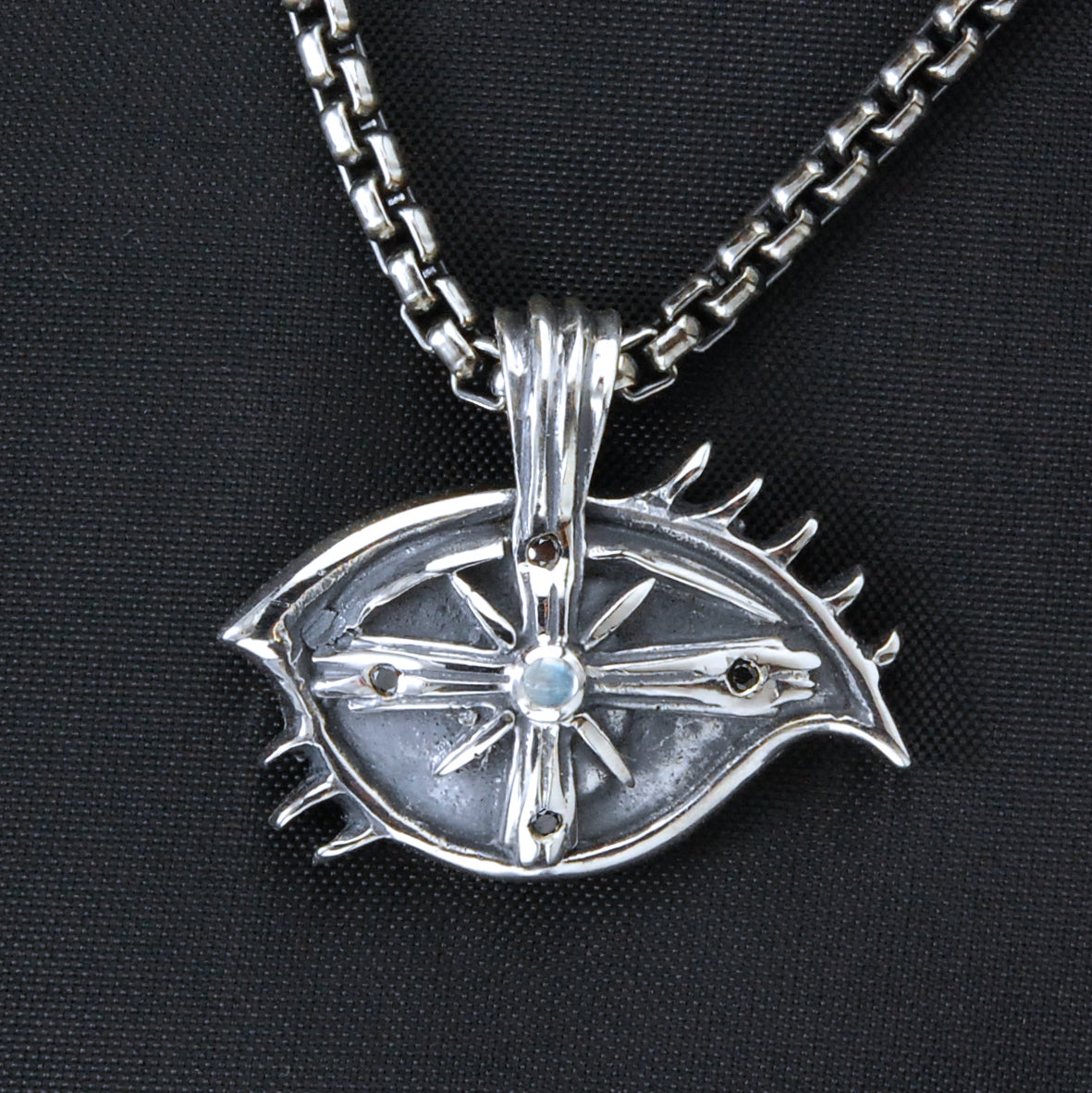 Silver Pendant  The Third EYE View with Black Diamonds