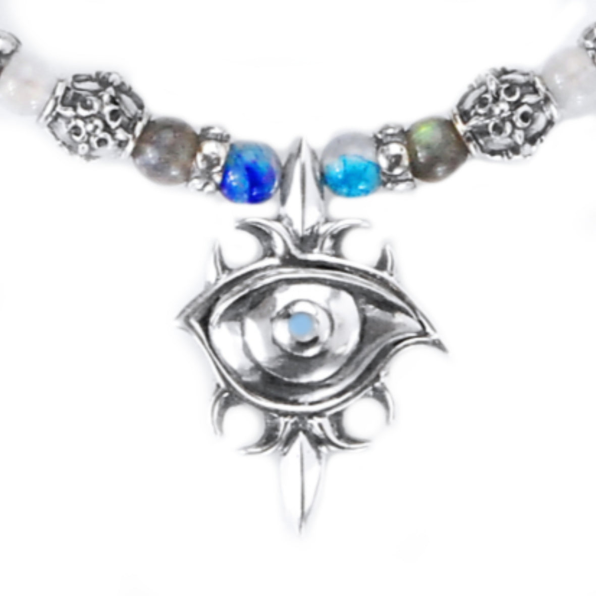 Silver Pendant  The Third EYE Cares with Crescent Star
