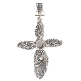 Silver Pendant MAGIC PLANT Cross and OVAL ROSE QUARZ 70