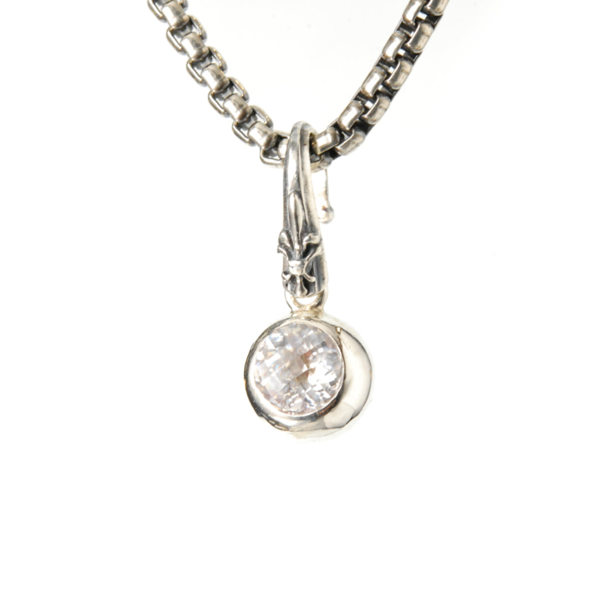 Silver Pendant Ball with Faceted Stone on Lily Hook White