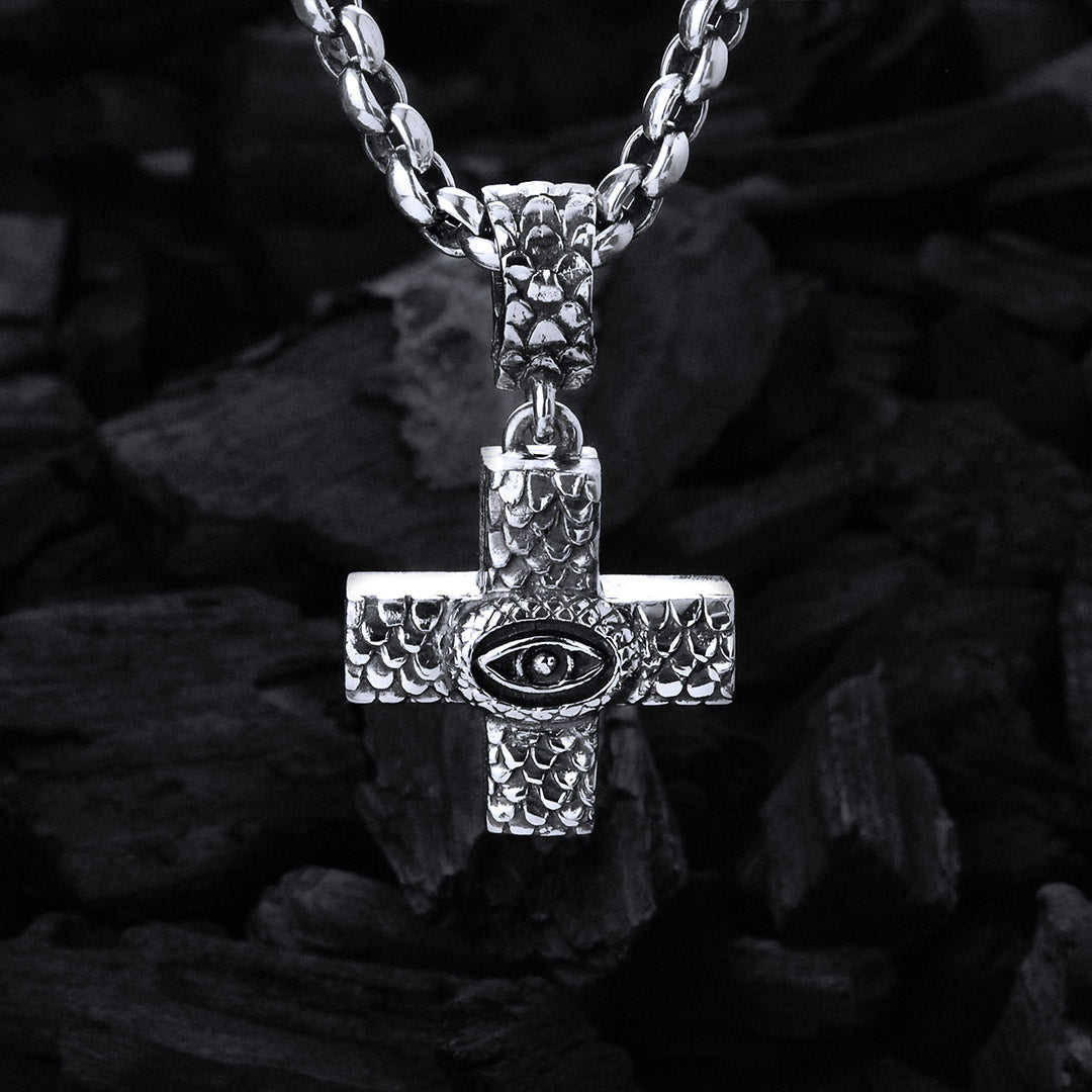 Silver Pendant Greek Cross Body with DRAGON SCALES and DRAGON EYE