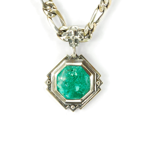 Silver Pendant OCTAGON Stone with Blades Cross Loop