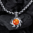 Silver Pendant  Spiral Flamed SUN  and Stone