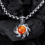 Silver Pendant  Spiral Flamed SUN  and Stone