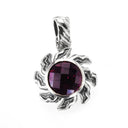 Silver Pendant  Spiral Flamed SUN  and Stone