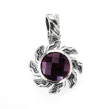 Silver Pendant  Spiral Flamed SUN  and Stone