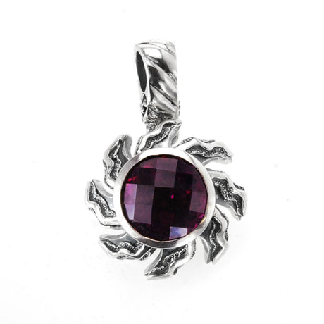 Silver Pendant  Spiral Flamed SUN  and Stone