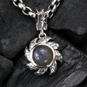 Silver Pendant  Spiral Flamed SUN with Dragon Scales and Stone