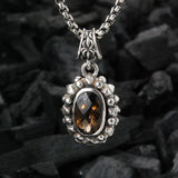 Silver Pendant Oval with Pyramides Sides and Pyramides Top and Stone