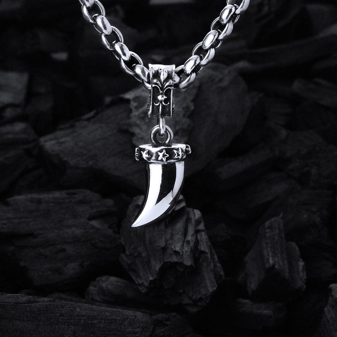 Silver Pendant TOOTH with Stars and Lily Loop