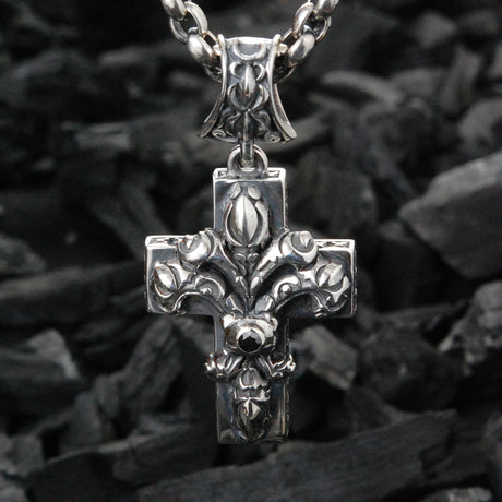 Silver Pendant LILY on CROSS Garden at Night M-Star Sides