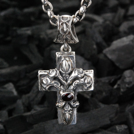 Silver Pendant LILY on CROSS Garden at Night M-Star Sides