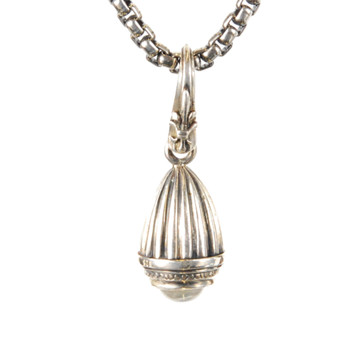 Silver Pendant Elfin King Striped Bell with Stone and Lily Hook