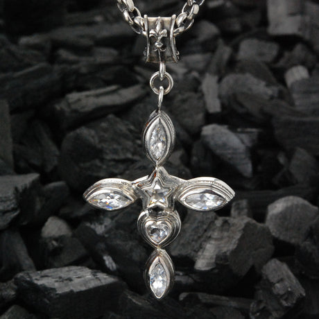 Silver Fetish Chain Peas with Lilies,Crowns and Stars with a Mystic Cross