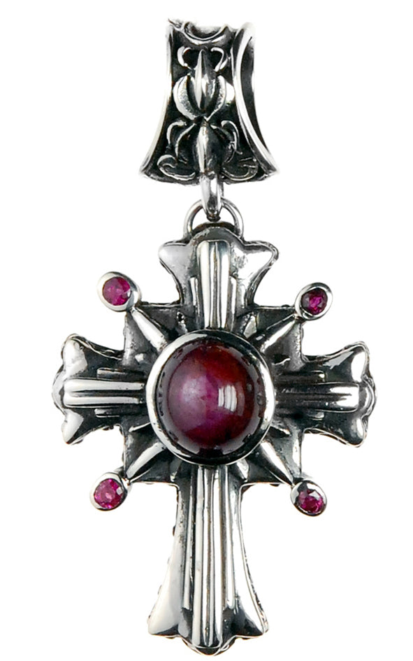 MorningStar Cross with RUBIES Silver Pendant