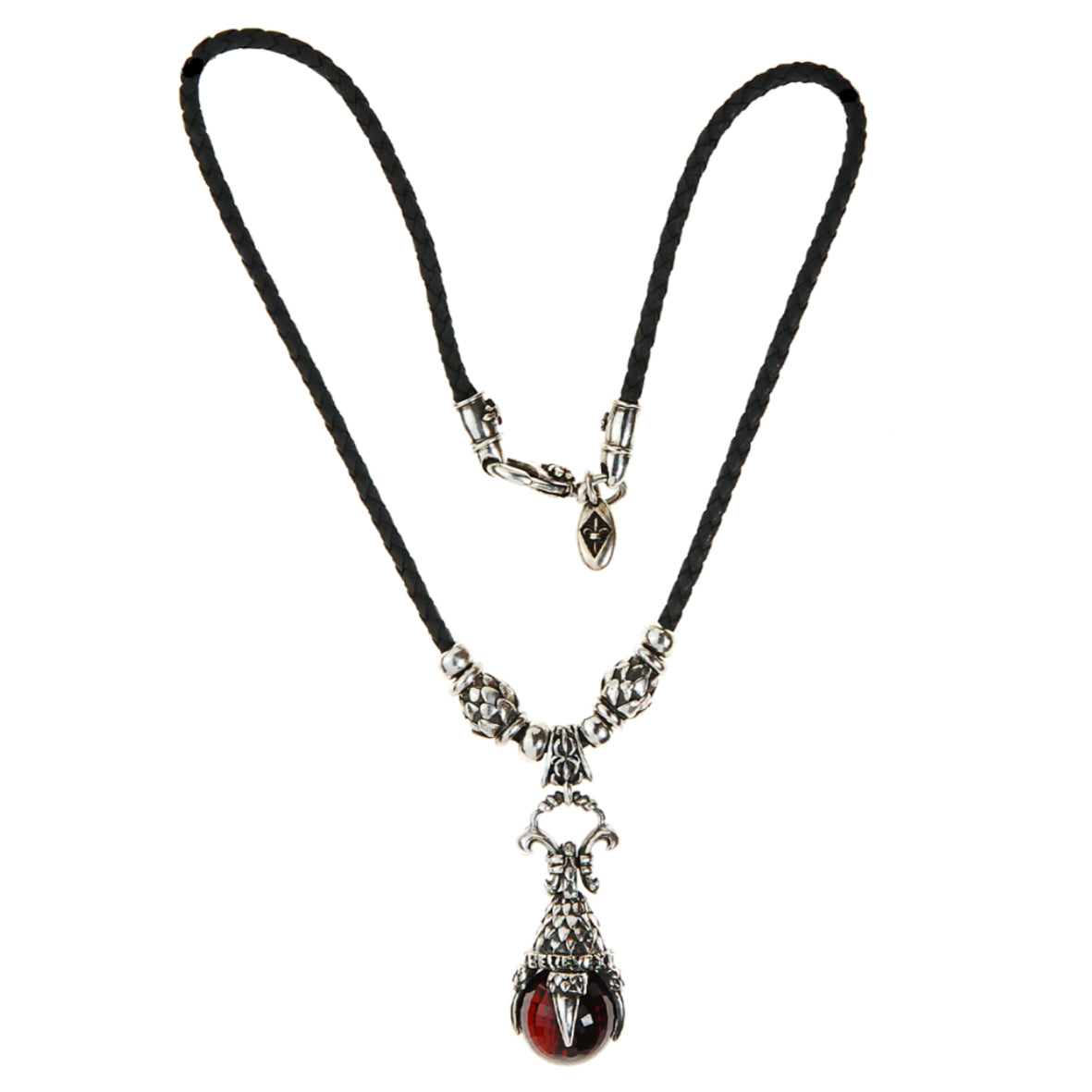 Leather Neckband with Silver Tubes and DRAGON CLAW Pendant