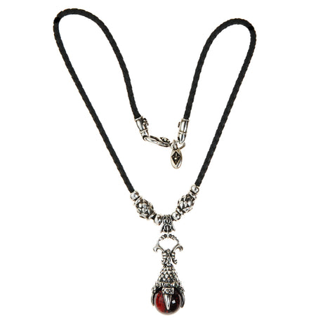 Leather Neckband with Silver Tubes and DRAGON CLAW Pendant
