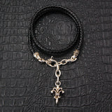 Silver Leather NECKBAND Plain with Navette Chain and LILY xs and Silver Carabiner 6
