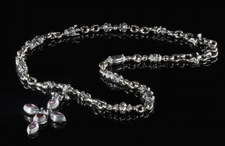 Silver Fetish Chain Peas with Lilies,Crowns and Stars with a Mystic Cross