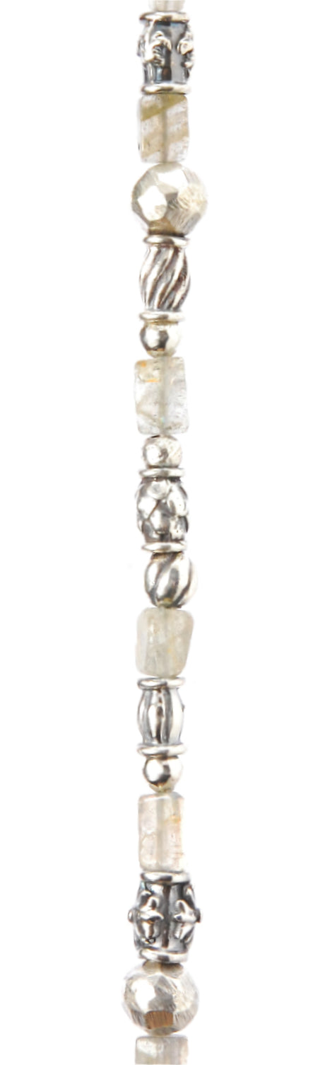 Silver Neckband TUBES with Elfin Decor and LABRADORITE SQUARE BARS
