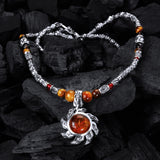 SilverTubes+Beads/Pearls and FLAMED SUN with Rays Necklace