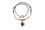 SilverTubes+Beads/Pearls and FLAMED SUN with Rays Necklace
