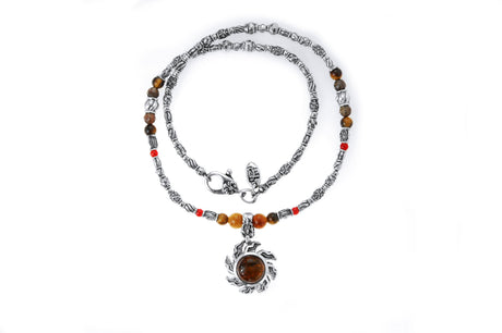 SilverTubes+Beads/Pearls and FLAMED SUN with Rays Necklace