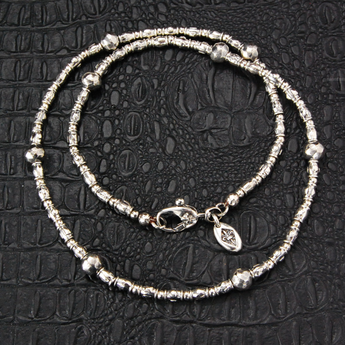 Silver Neckchain Mini TUBES and BALLS Rough Faceted