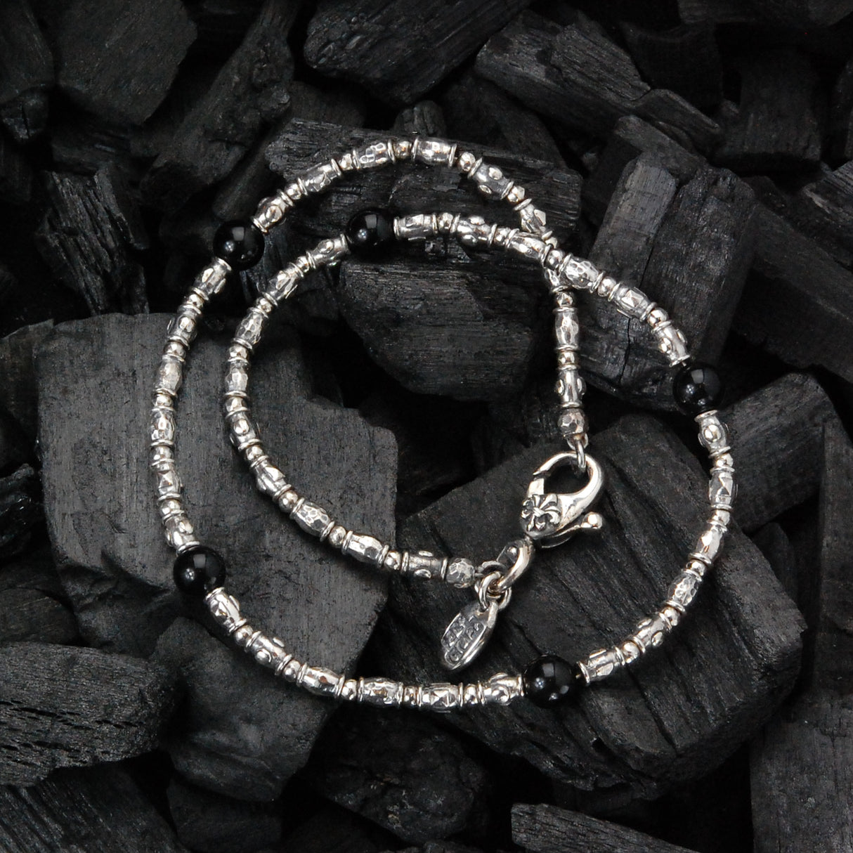 Silver Necklace Five BEADS with TUBES