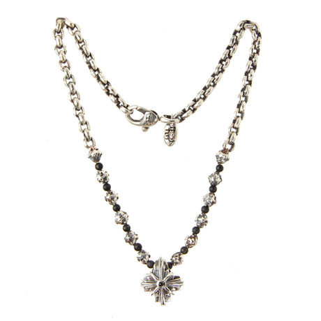 Silver Neckchain PEA s Chain XSFaceted+Onyx Beads with Morning Star Cross